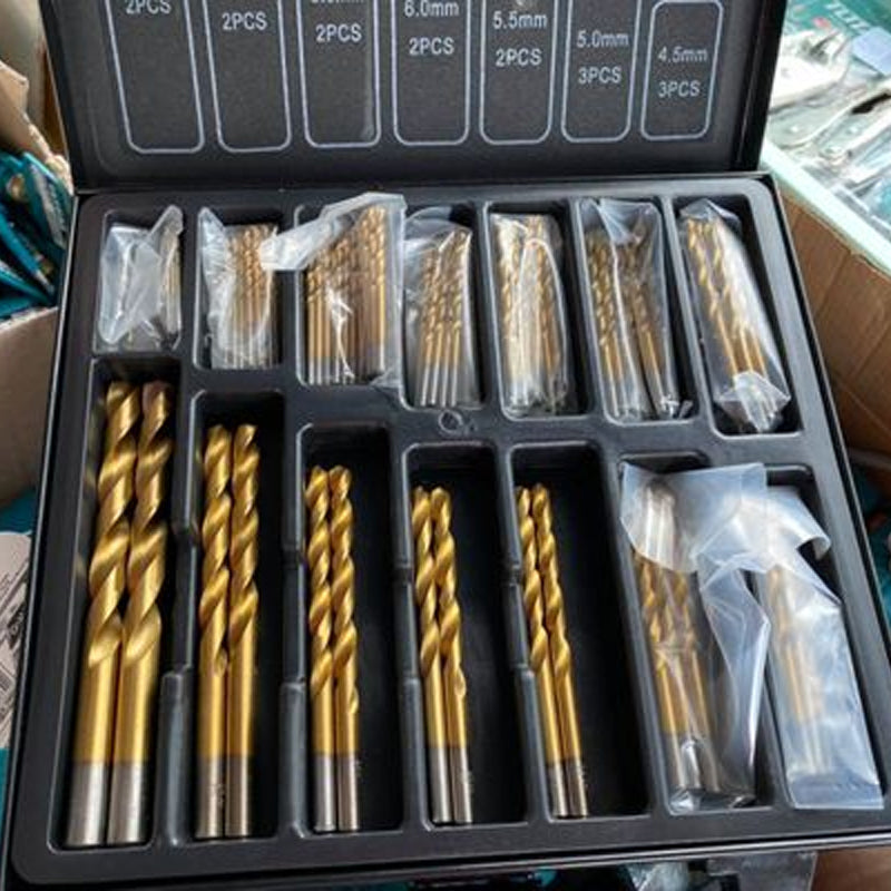 Titanbeschichtetes Hochgeschwindigkeitsstahl-Wendelbohrer- Set, 99 Stk.
