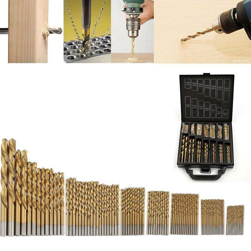 Titanbeschichtetes Hochgeschwindigkeitsstahl-Wendelbohrer- Set, 99 Stk.